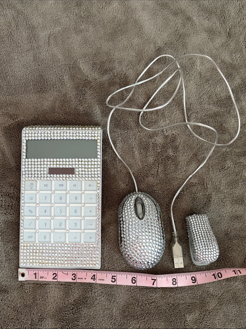 Crystal Rhinestone Mouse with Matching Calculator & Stapler- Silver - Picture 10 of 13